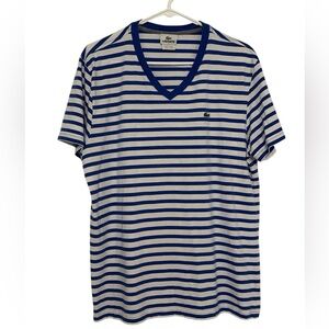 Lacoste Men’s Royal Blue Striped V-Neck T-Shirt Size 6 XL